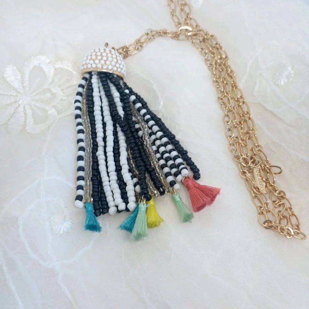 Sugarfix Necklace With Seed Bead And Multi Color Tassel Pendant 31" - Picture 6 of 6